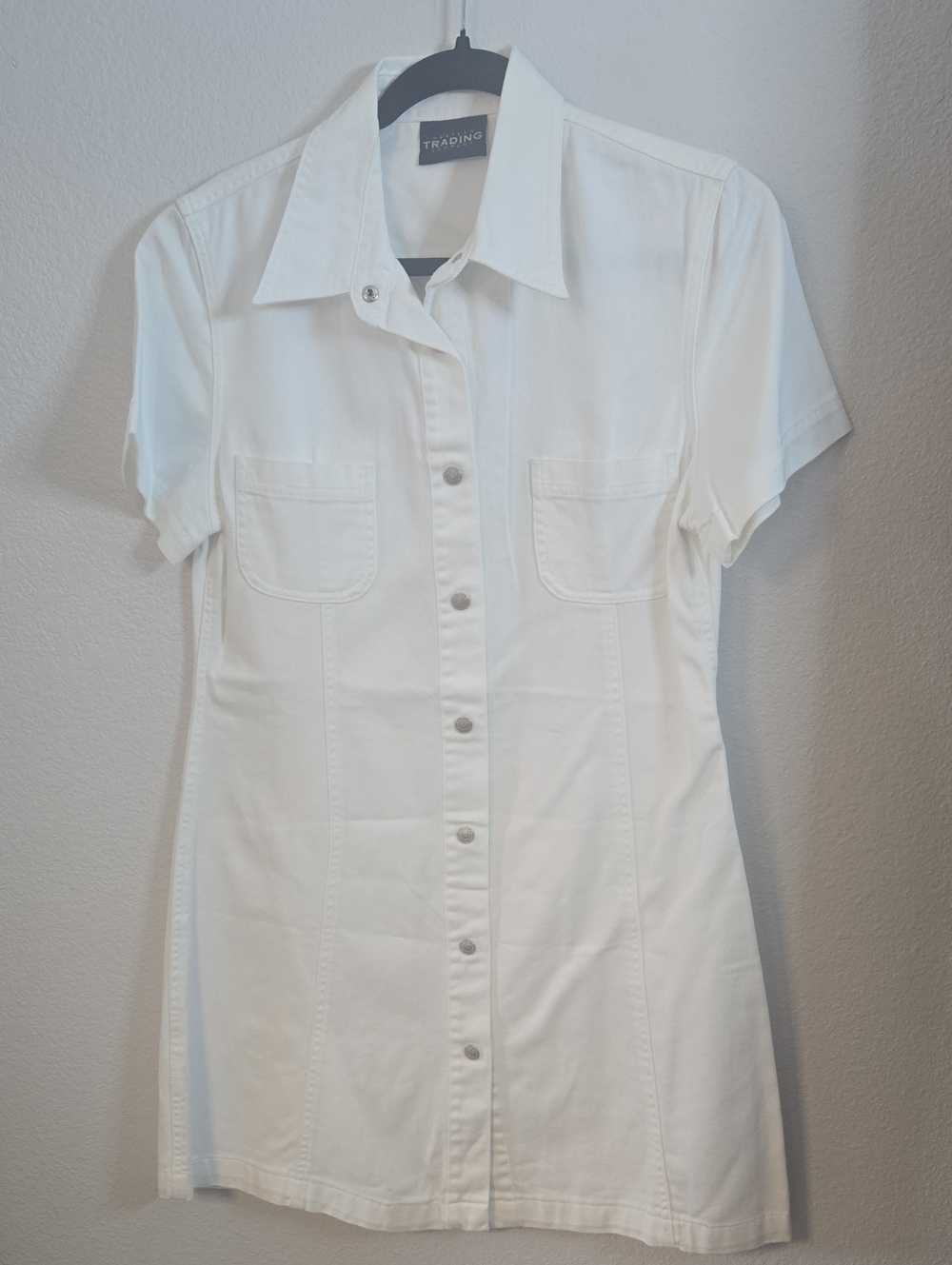 White Short-Sleeve Button-Front Mini Skirt